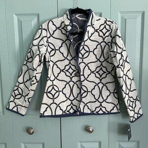 Trimdin‎ Womens Reversible Single Button Jacket XS Artsy Geometric Indigo